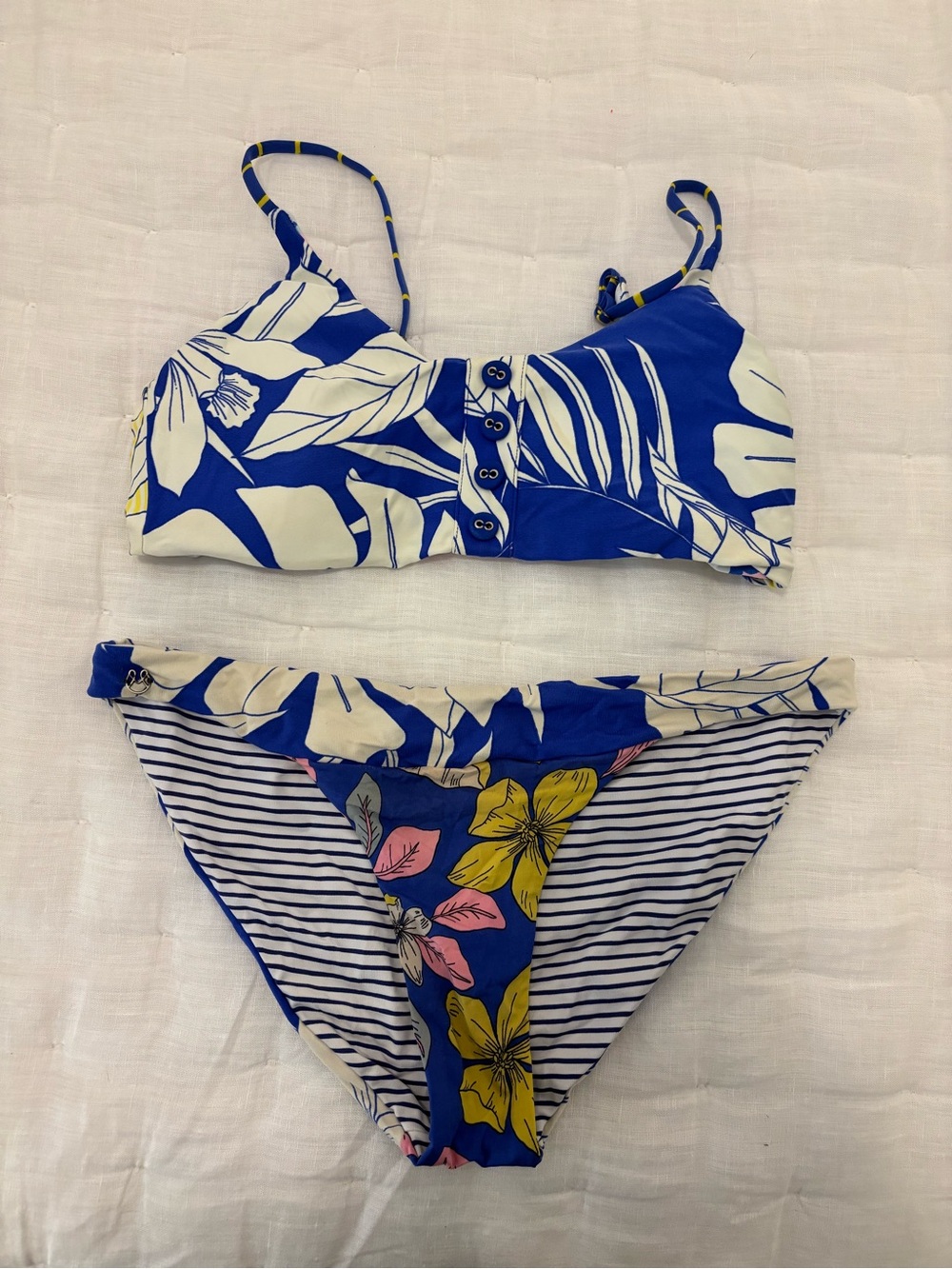Maaji Blue Floral Two-Piece Bikini with Yellow & Pink Accents
